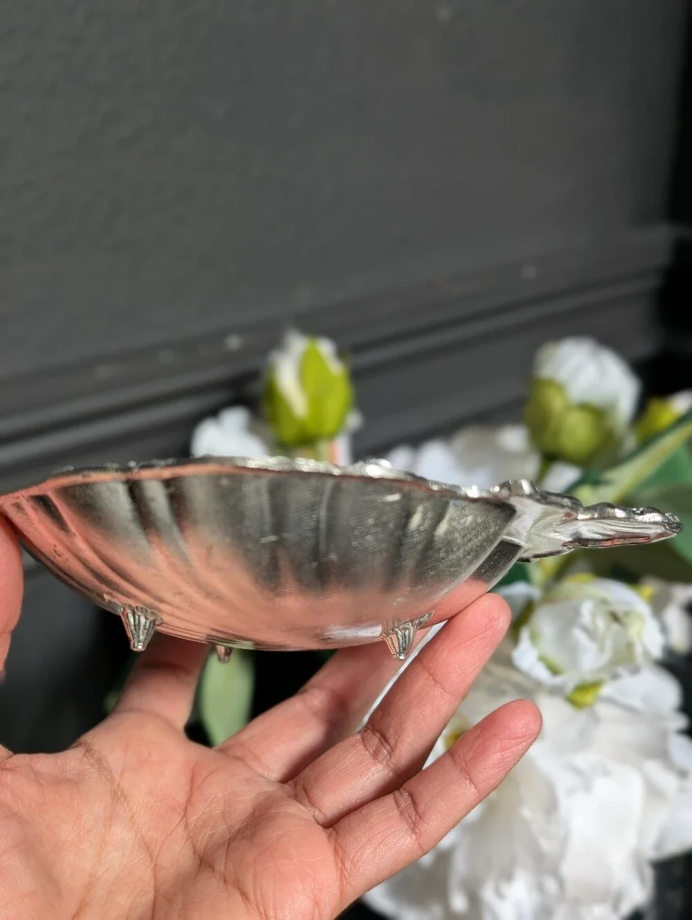 Vintage Silver Plated Clam Shell Footed Server, Trinket Bowl, Made In Japan, 6